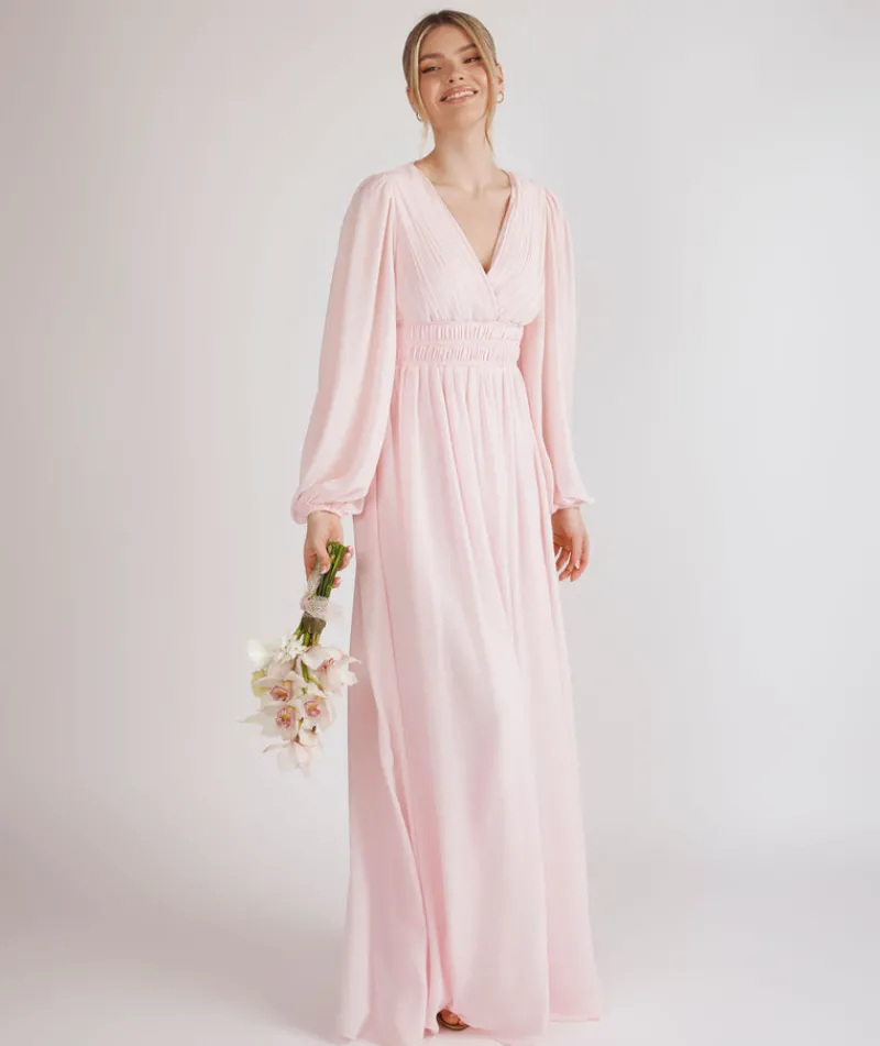 Clearance Six Stories Balloon Sleeve Chiffon Bridesmaid Dress - Pale Pink