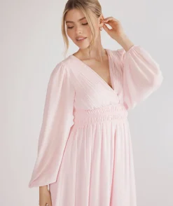 Clearance Six Stories Balloon Sleeve Chiffon Bridesmaid Dress - Pale Pink
