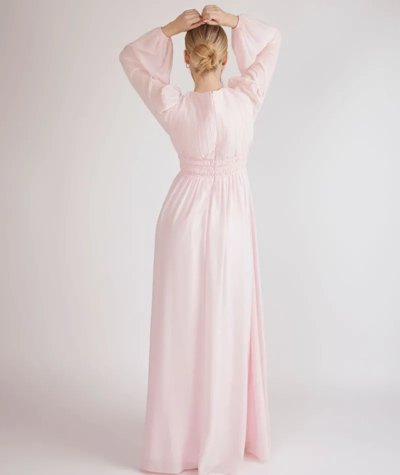 Clearance Six Stories Balloon Sleeve Chiffon Bridesmaid Dress - Pale Pink