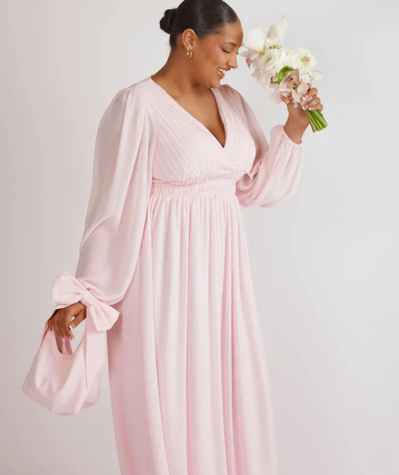 Clearance Six Stories Balloon Sleeve Chiffon Bridesmaid Dress - Pale Pink