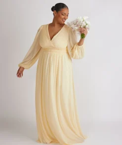 Outlet Six Stories Balloon Sleeve Chiffon Bridesmaid Dress - Butter Lemon