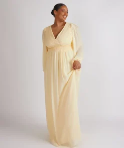 Outlet Six Stories Balloon Sleeve Chiffon Bridesmaid Dress - Butter Lemon
