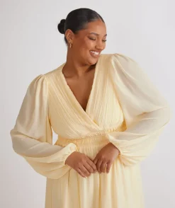 Outlet Six Stories Balloon Sleeve Chiffon Bridesmaid Dress - Butter Lemon