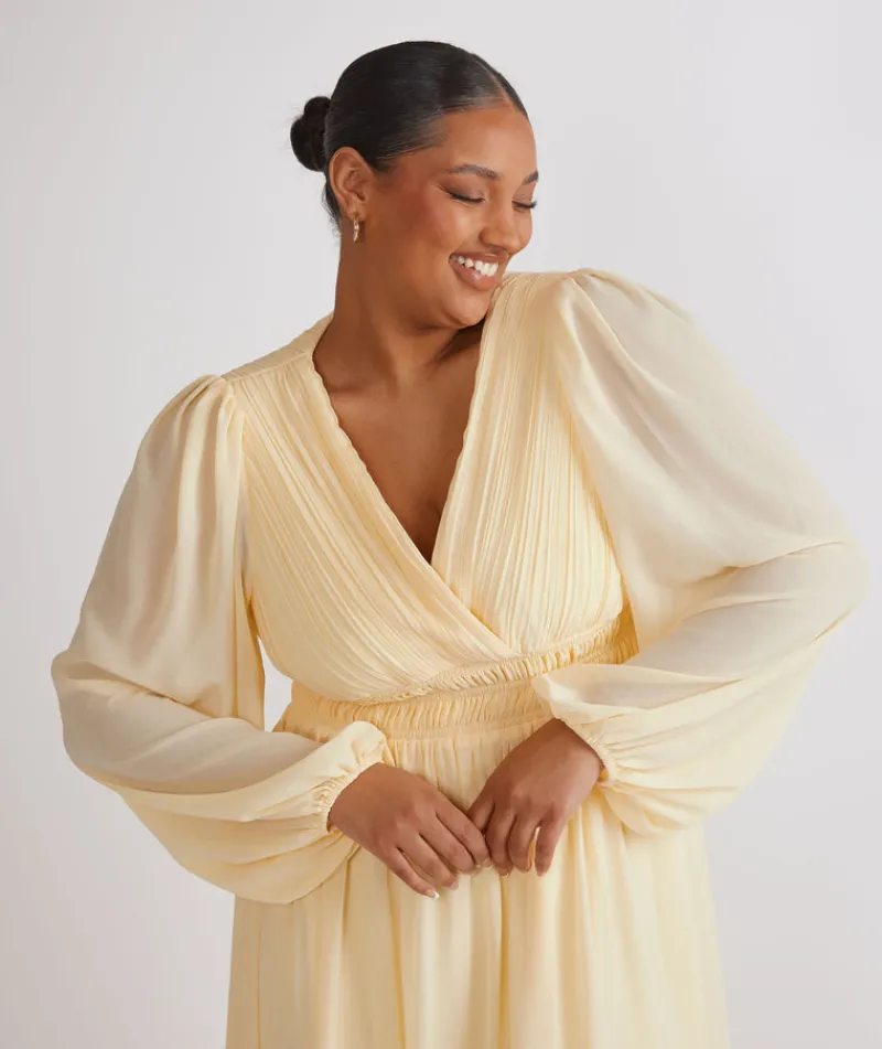 Outlet Six Stories Balloon Sleeve Chiffon Bridesmaid Dress - Butter Lemon