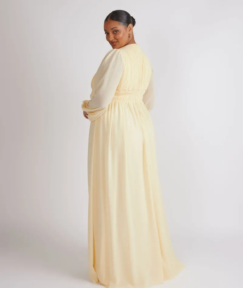 Outlet Six Stories Balloon Sleeve Chiffon Bridesmaid Dress - Butter Lemon