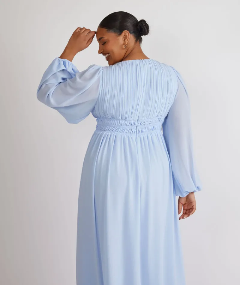 New Six Stories Balloon Sleeve Chiffon Bridesmaid Dress - Cornflower Blue