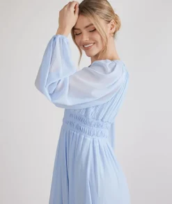 New Six Stories Balloon Sleeve Chiffon Bridesmaid Dress - Cornflower Blue