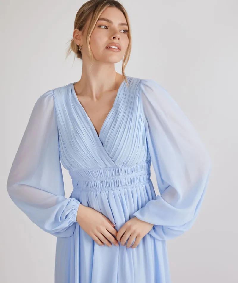 New Six Stories Balloon Sleeve Chiffon Bridesmaid Dress - Cornflower Blue