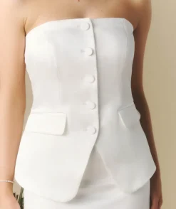 Discount Six Stories Bandeau Button Through Tailored Waistcoat - White