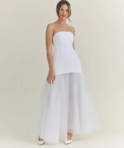 Clearance Six Stories Bandeau Drop Waist Maxi Dress – White