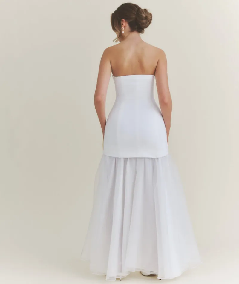 Clearance Six Stories Bandeau Drop Waist Maxi Dress – White