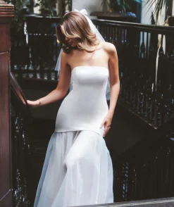 Clearance Six Stories Bandeau Drop Waist Maxi Dress – White