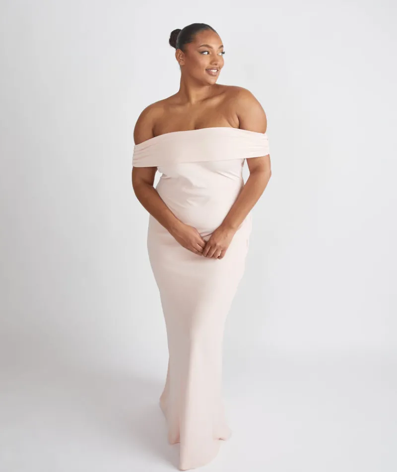 Best Six Stories Bardot Gathered Crepe Bridesmaid Dress - Blush