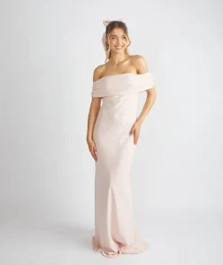Best Six Stories Bardot Gathered Crepe Bridesmaid Dress - Blush