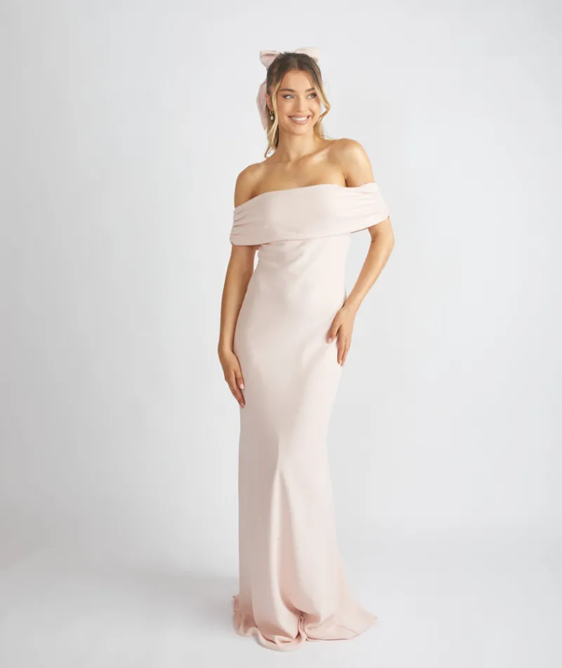 Best Six Stories Bardot Gathered Crepe Bridesmaid Dress - Blush