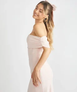 Best Six Stories Bardot Gathered Crepe Bridesmaid Dress - Blush