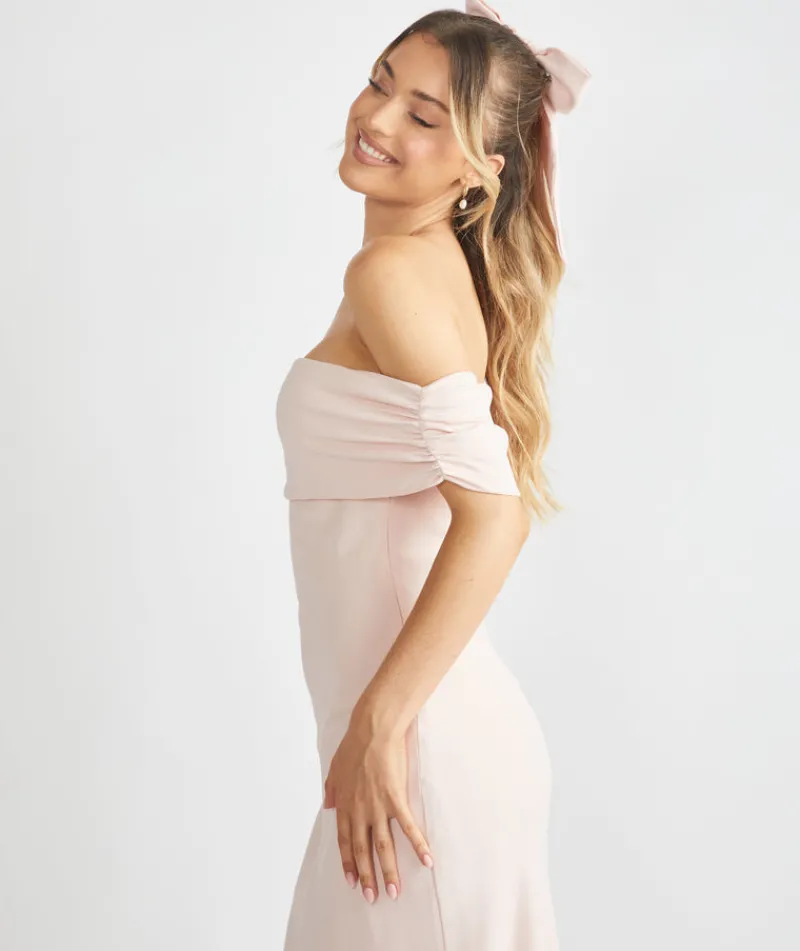 Best Six Stories Bardot Gathered Crepe Bridesmaid Dress - Blush