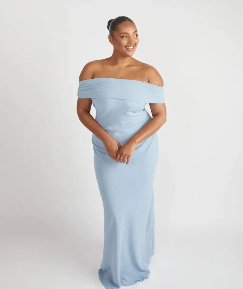 Best Six Stories Bardot Gathered Crepe Bridesmaid Dress - Pale Blue