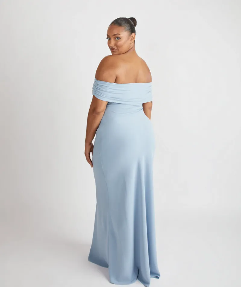 Best Six Stories Bardot Gathered Crepe Bridesmaid Dress - Pale Blue