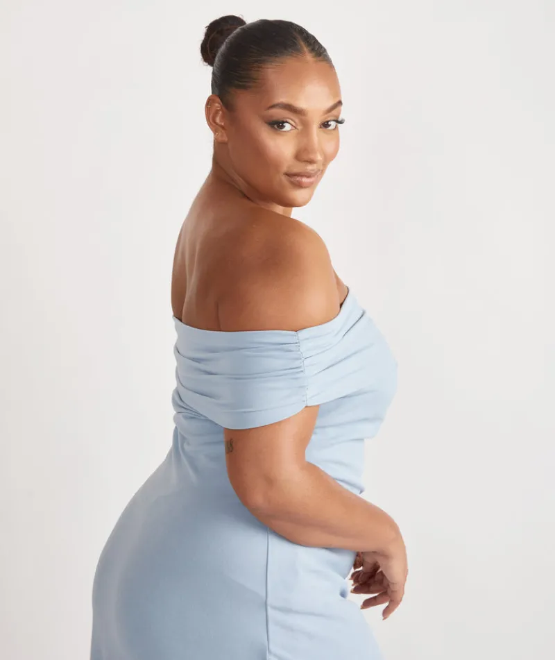 Best Six Stories Bardot Gathered Crepe Bridesmaid Dress - Pale Blue