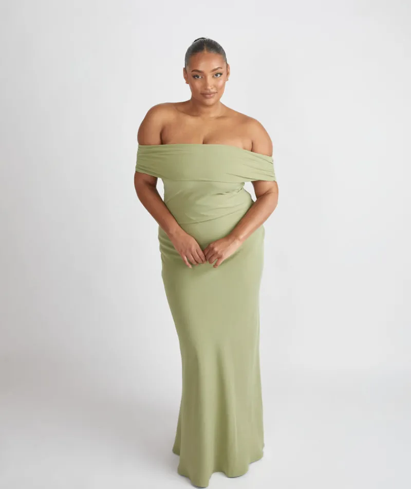 Sale Six Stories Bardot Gathered Crepe Bridesmaid Dress - Sage