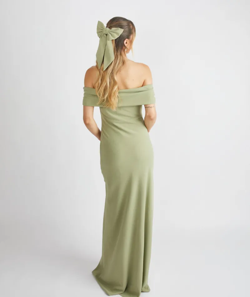 Sale Six Stories Bardot Gathered Crepe Bridesmaid Dress - Sage