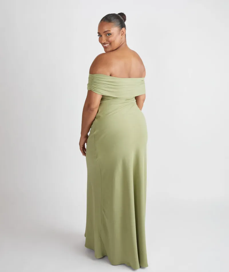 Sale Six Stories Bardot Gathered Crepe Bridesmaid Dress - Sage