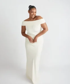 Clearance Six Stories Bardot Gathered Crepe Bridesmaid Dress - Almond