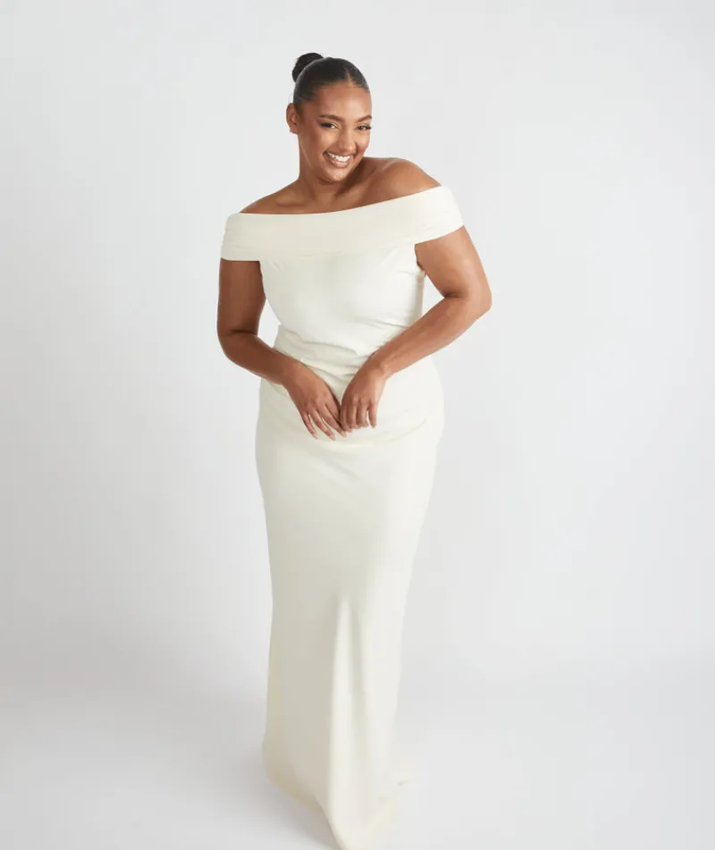 Clearance Six Stories Bardot Gathered Crepe Bridesmaid Dress - Almond