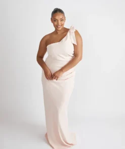 Hot Six Stories Bow One Shoulder Gathered Crepe Bridesmaid Dress - Blush