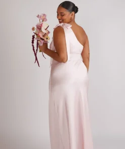 Hot Six Stories Bow One Shoulder Satin Bridesmaid Dress - Pale Pink