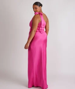 Outlet Six Stories Bow One Shoulder Satin Bridesmaid Dress - Fuchsia Pink