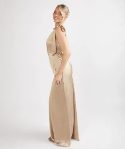 Clearance Six Stories Bow One Shoulder Satin Bridesmaid Dress - Champagne