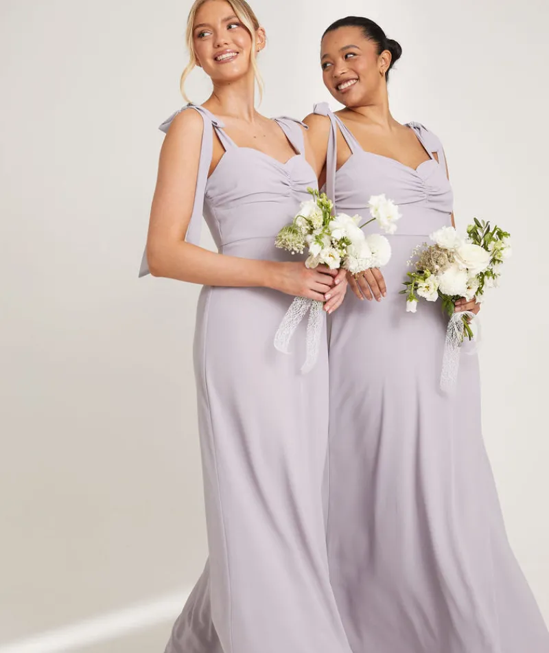 Clearance Six Stories Bow Tie Shoulder Chiffon Bridesmaid Dress - Dusty Lilac