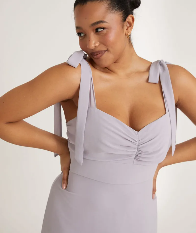 Clearance Six Stories Bow Tie Shoulder Chiffon Bridesmaid Dress - Dusty Lilac