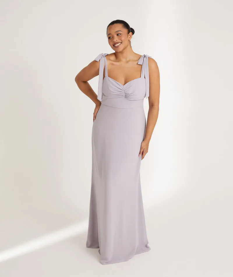 Clearance Six Stories Bow Tie Shoulder Chiffon Bridesmaid Dress - Dusty Lilac