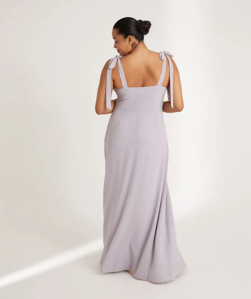 Clearance Six Stories Bow Tie Shoulder Chiffon Bridesmaid Dress - Dusty Lilac