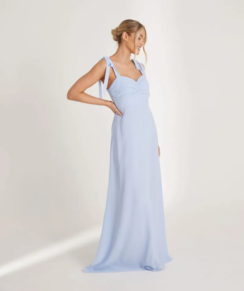 Six Stories Bow Tie Shoulder Chiffon Bridesmaid Dress - Cornflower Blue