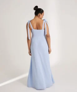 Six Stories Bow Tie Shoulder Chiffon Bridesmaid Dress - Cornflower Blue
