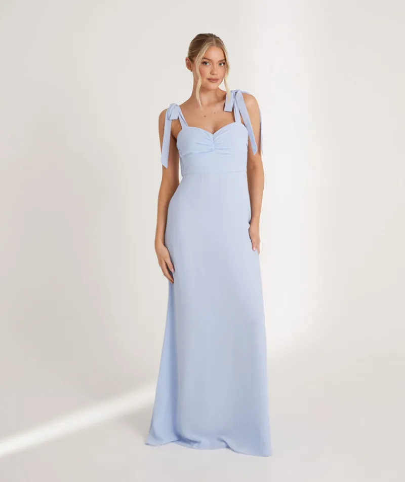 Six Stories Bow Tie Shoulder Chiffon Bridesmaid Dress - Cornflower Blue
