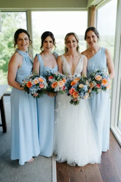 Six Stories Bow Tie Shoulder Chiffon Bridesmaid Dress - Cornflower Blue