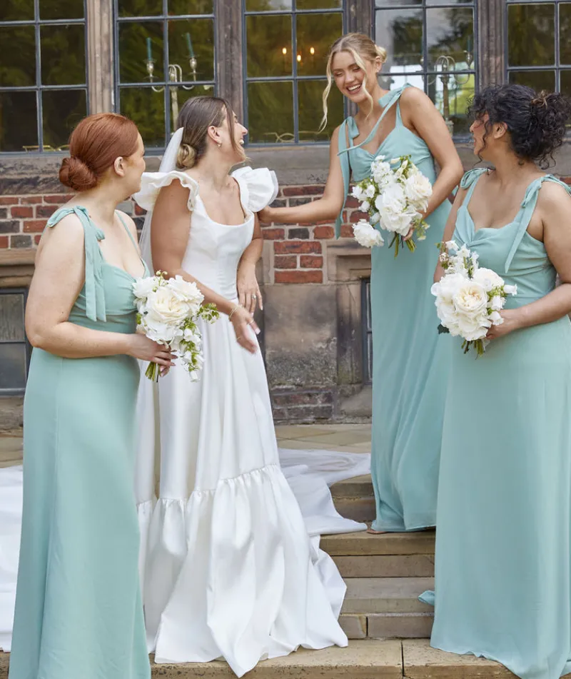 Hot Six Stories Bow Tie Shoulder Chiffon Bridesmaid Dress - Sage