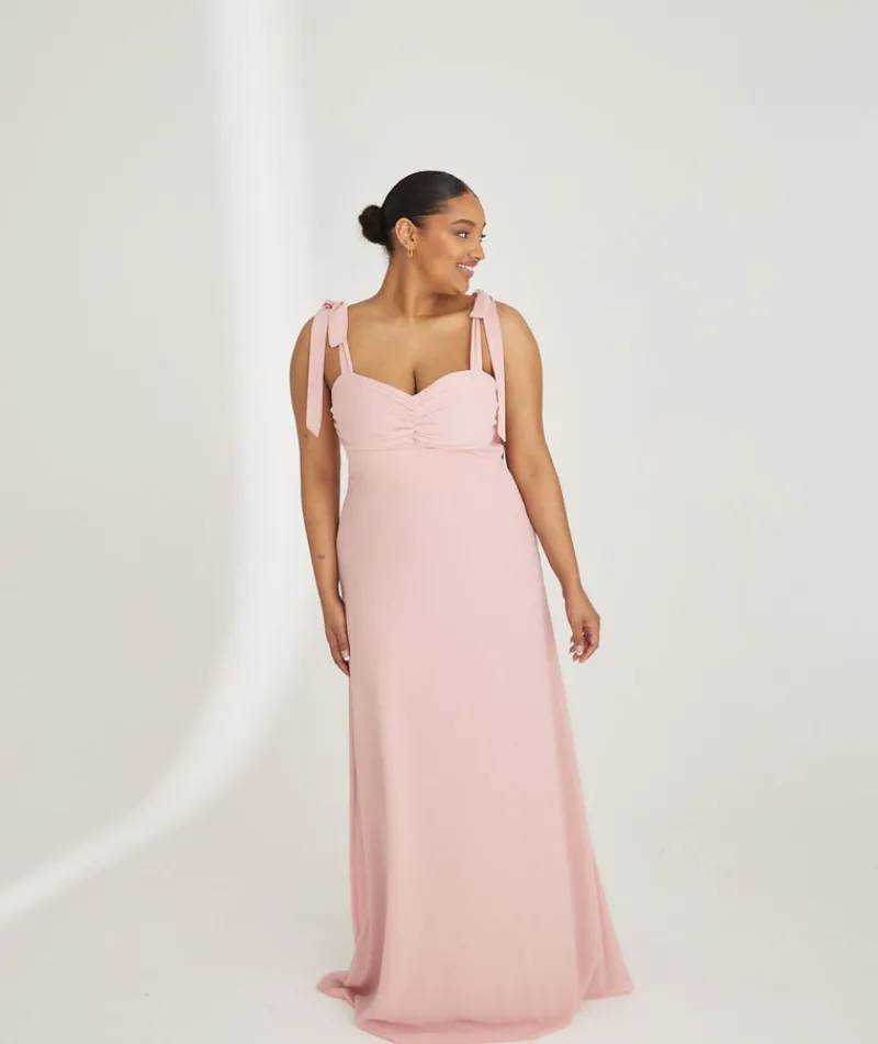 Discount Six Stories Bow Tie Shoulder Chiffon Bridesmaid Dress - Peony Pink
