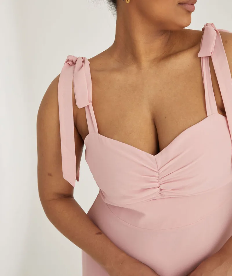 Discount Six Stories Bow Tie Shoulder Chiffon Bridesmaid Dress - Peony Pink