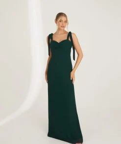 Best Six Stories Bow Tie Shoulder Chiffon Bridesmaid Dress - Emerald