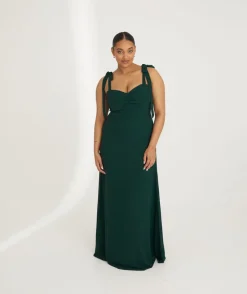 Best Six Stories Bow Tie Shoulder Chiffon Bridesmaid Dress - Emerald