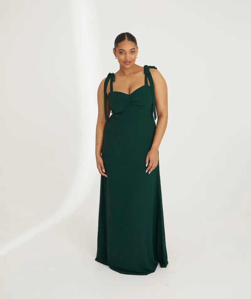 Best Six Stories Bow Tie Shoulder Chiffon Bridesmaid Dress - Emerald