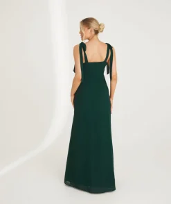 Best Six Stories Bow Tie Shoulder Chiffon Bridesmaid Dress - Emerald