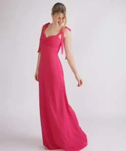 Discount Six Stories Bow Tie Shoulder Chiffon Bridesmaid Dress - Fuchsia Pink