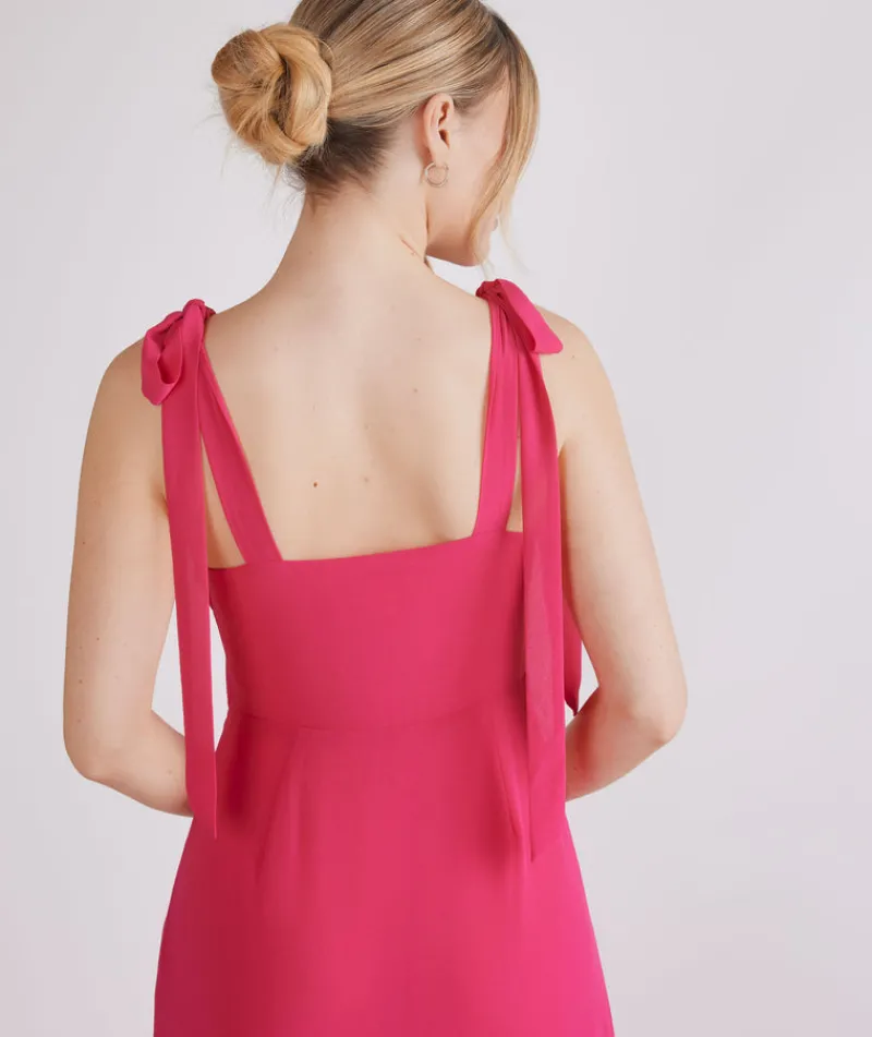 Discount Six Stories Bow Tie Shoulder Chiffon Bridesmaid Dress - Fuchsia Pink